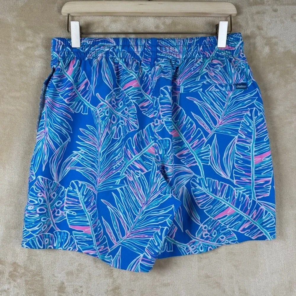 Chubbies Mens Blue Palm Leaf Print Swim Trunks Large Beachwear Coastal Preppy